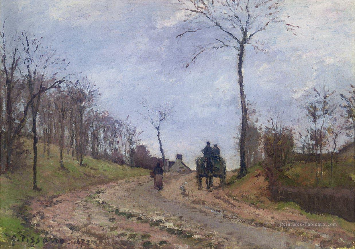 transport sur une route de campagne hiver périphérie de louveciennes 1872 Camille Pissarro Peintures à l'huile